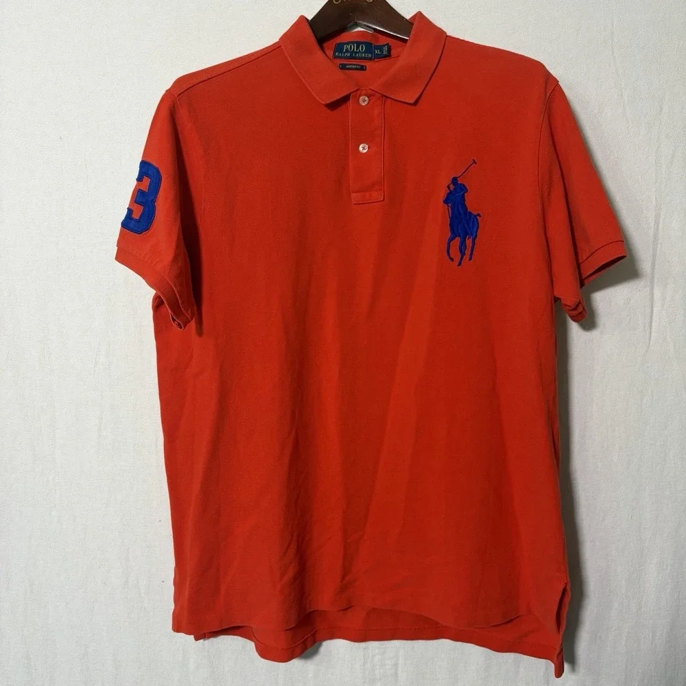 Polo‎ Ralph Lauren Shirt Mens XL Red Big Pony Custom Fit #3 Short Sleeve Golf